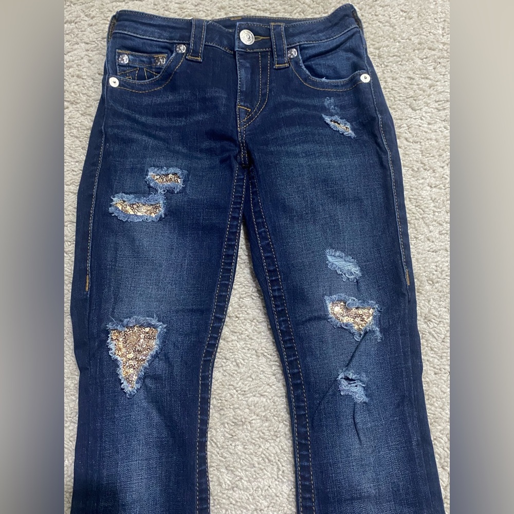 True Religion Curvy Skinny Jennie Curvy Gold Sequin Style: 201097 Size: W24